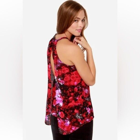 BB Dakota | Anitra Red Floral Print Halter Top M - Picture 4 of 8